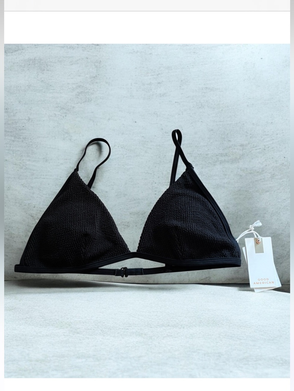 Good American Black Triangle Soft Textured Bikini Top NwT